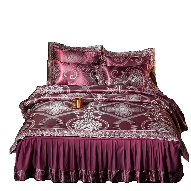 New-Bed-Skirt-Gongsatin-Jacquard-Four-Piece-Set-with-Lace-and-Thai-Home-Textile-Bedding-Supplies