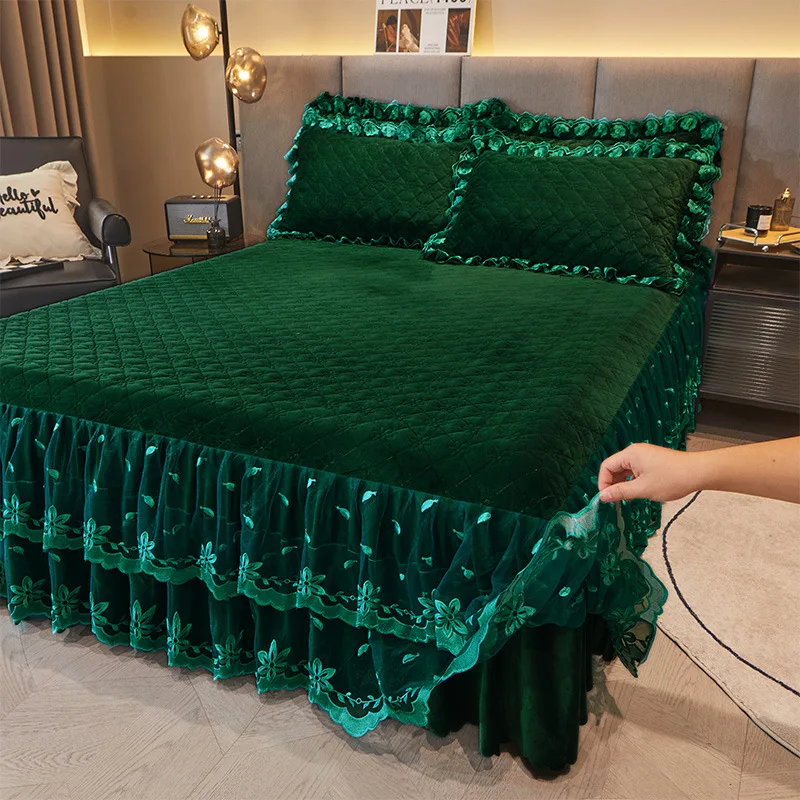 New-Bed-Skirt-Set-Bedspread-Floral-Printed-Home-Textile-Lace-Embroidered-Quilted-Bed-Skirts-Cover-Bedding-Set