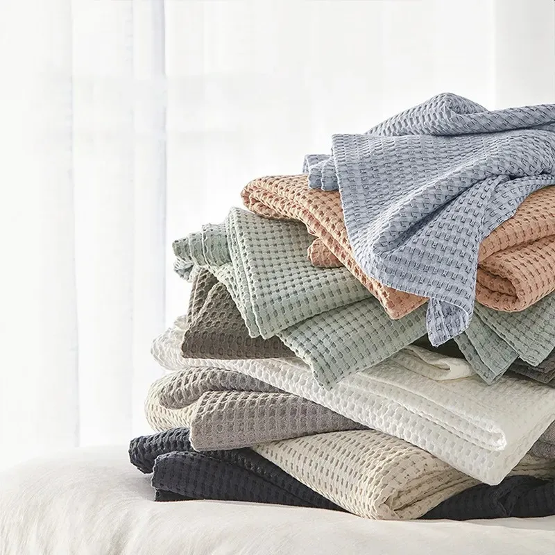 New-Design-100-Cotton-Solid-Waffle-Throw-Custom-Cooling-Blanket-for-Couch-Sofa-Bed