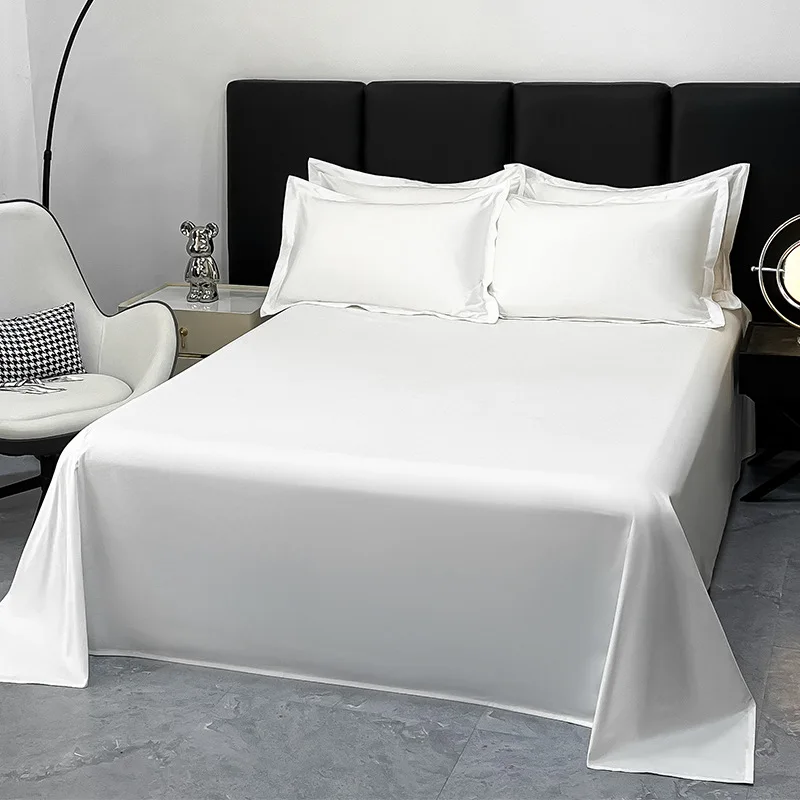 New-Design-Custom-Solid-White-Cotton-Fabric-Bedsheets-and-Pillowcase-300TC-Flat-Bed-Sheet-Hotel-Bedroom-Bedding-Sets