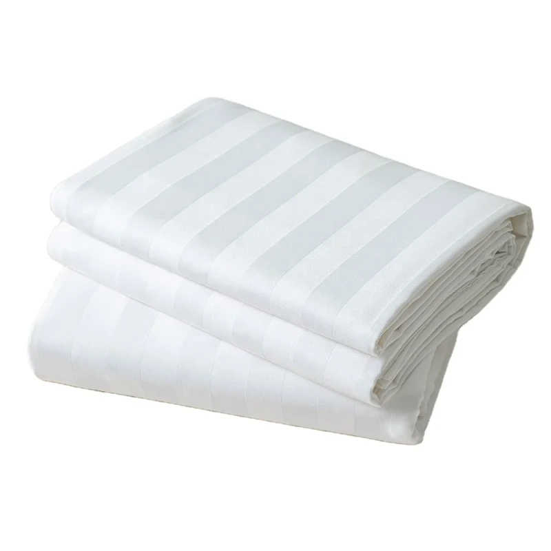 New-Design-Hotel-Satin-Stripe-Queen-Size-Fitted-Cotton-Flat-Bed-Sheet-Set