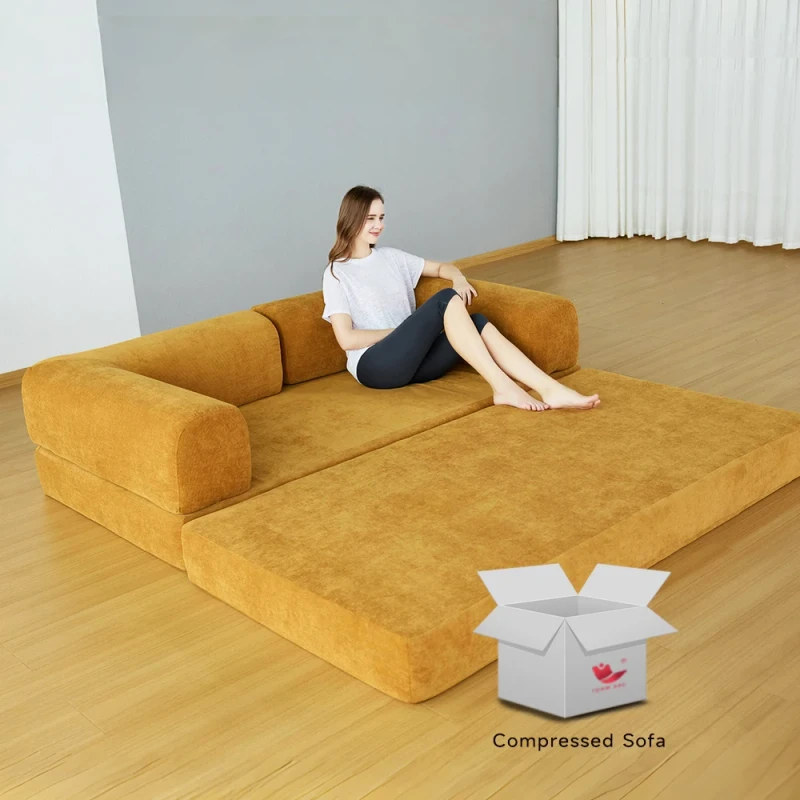New-Design-Living-Room-Sofa-Bedroom-Yellow-Faux-Fur-Fabric-Sleeper-Removable-Cover-Furniture-Sofa-Bed-Mattress-Compressed-Sofa