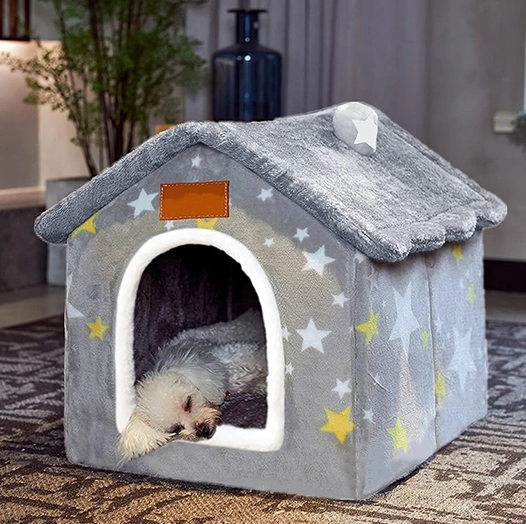 New-Design-Luxury-Deep-Sleep-House-Style-Cat-Cave-Bed-Foldable-Gray-Plush-Dog-Cat-Cave-Bed-for-Pet-Travel-Outdoor
