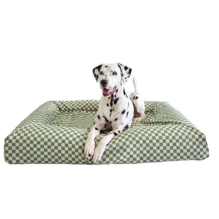 New-Design-Summer-Pet-Bed-100-Linen-Fabric-Grid-Pattern-Orthopedic-Large-Dog-Bed