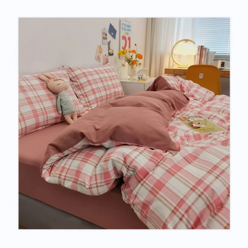 New-Designs-High-Quality-Soft-Flat-Fitted-Bed-Sheet-Set-Printed-Plaid-Duvet-Cover-Bedding-Sets