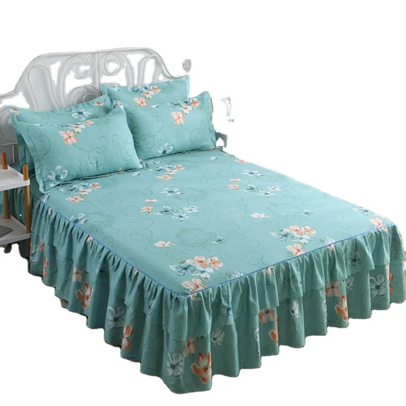 New-Double-Layer-Floral-Printed-Bedspread-Bilateral-Bed-Skirt-and-2-Pair-Pillowcase-Bedsheets-80-for-Bedroom