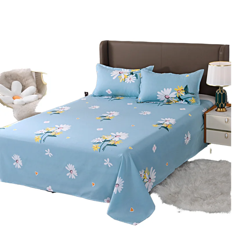New-Household-Printing-3-Piece-Flat-Bed-Sheet-Pillowcase-Set-Custom-Floral-Solid-Pattern-King-Size-for-Home-Hotel-Use