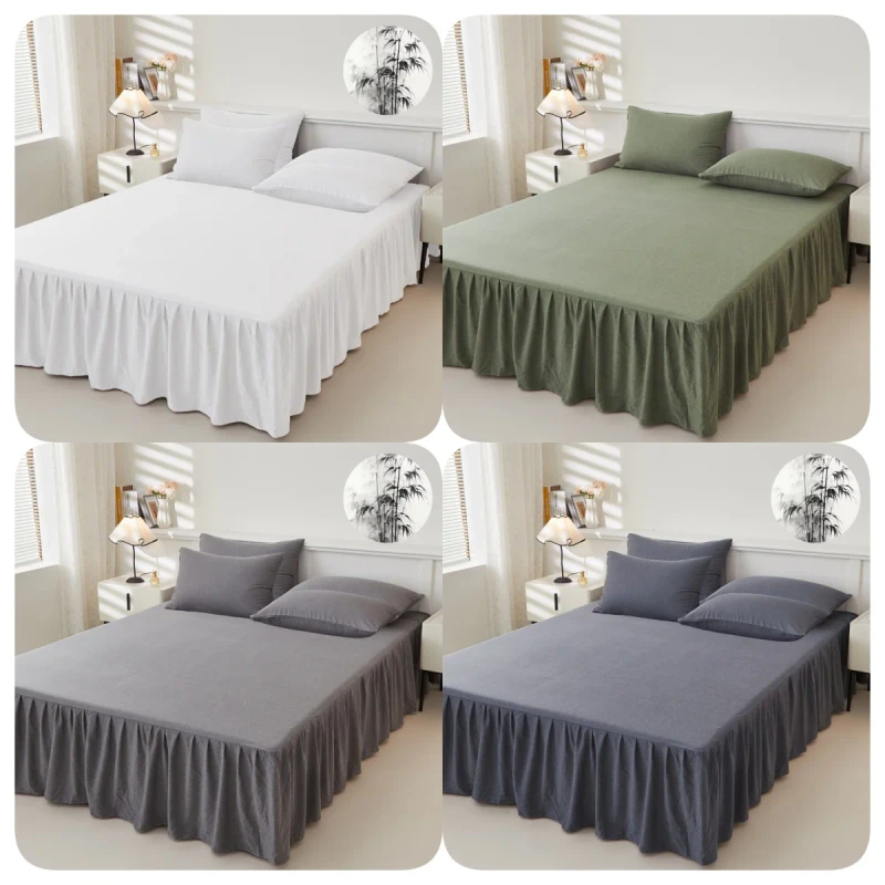 New-Modern-Bamboo-Fiber-Single-Bed-Skirt-Home-Bedroom-Customizable-Breathable-Machine-Washable
