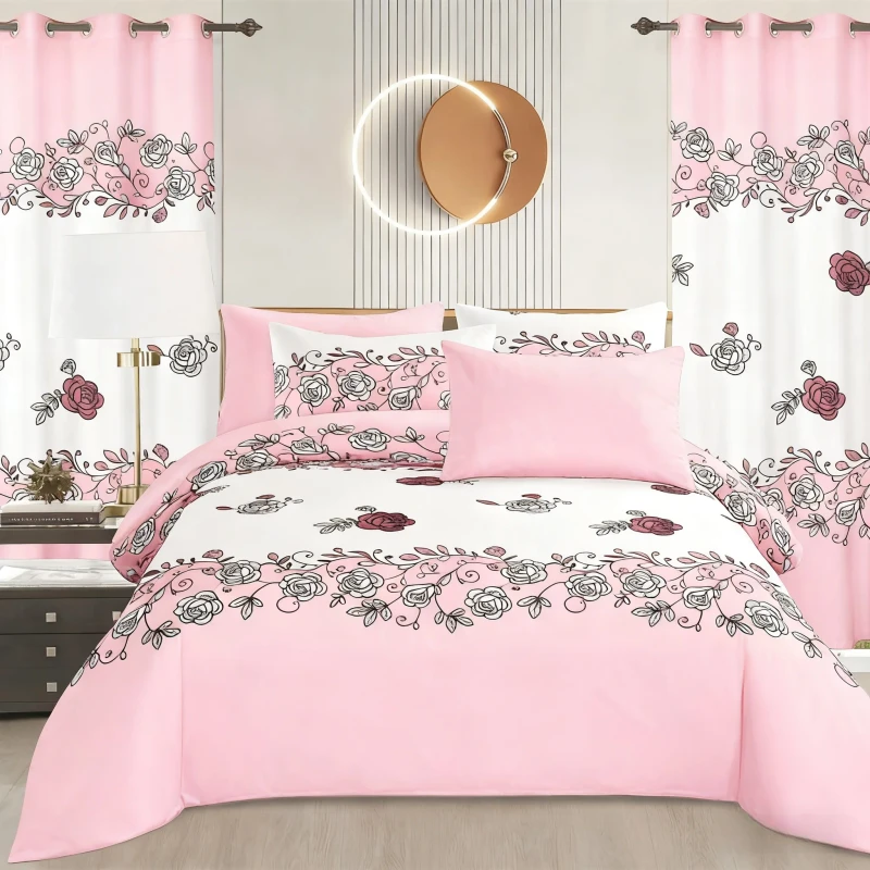 New-Patterns-Soft-Bedding-Set-Floral-Printed-8-Piece-Bed-Sheet-Set-with-Curtains-Elegant-Home-Decor-BedSheet-Set