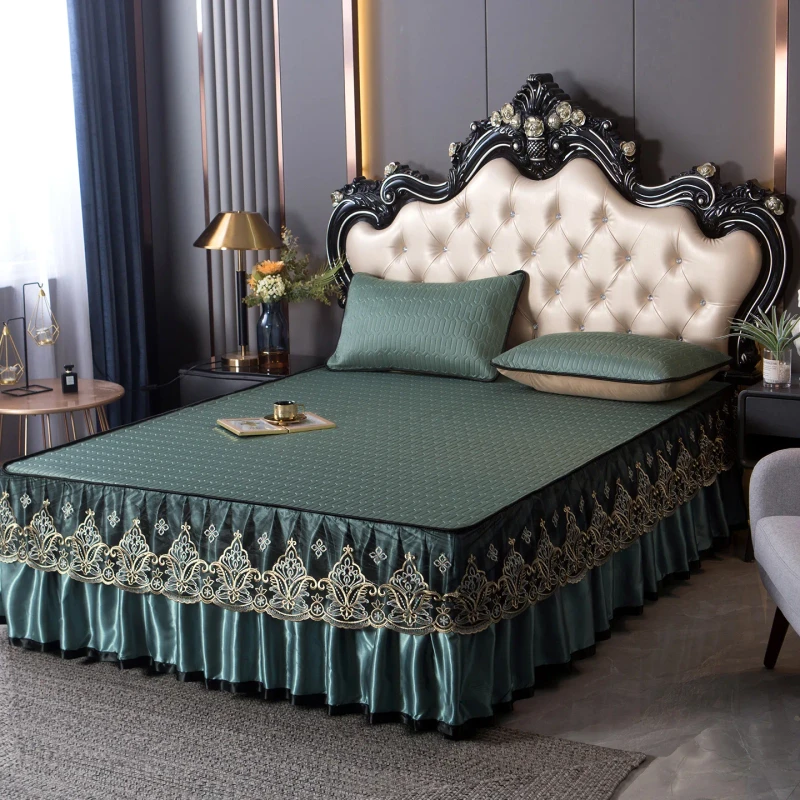 New-Plain-Dyed-Chinese-Style-Ruffled-Lace-Hem-Edge-Summer-Cooling-Thai-Latex-Filling-High-Density-Polyester-300tc-Bed-Skirt
