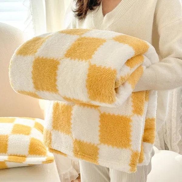 New-Style-Checkerboard-Flannel-Taffeta-Blanket-for-Home-Textile-Double-Layer-Winter-Class-A-Bed-Sofa-Keeping-Warm