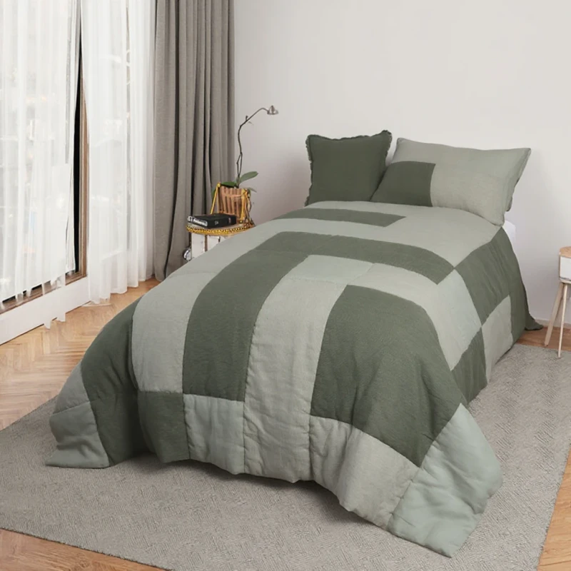 New-Style-Spring-Thin-Quilt-Solid-Color-100-Linen-Patch-Work-Eco-Friendly-Modern-Comforter-Bedding-Set