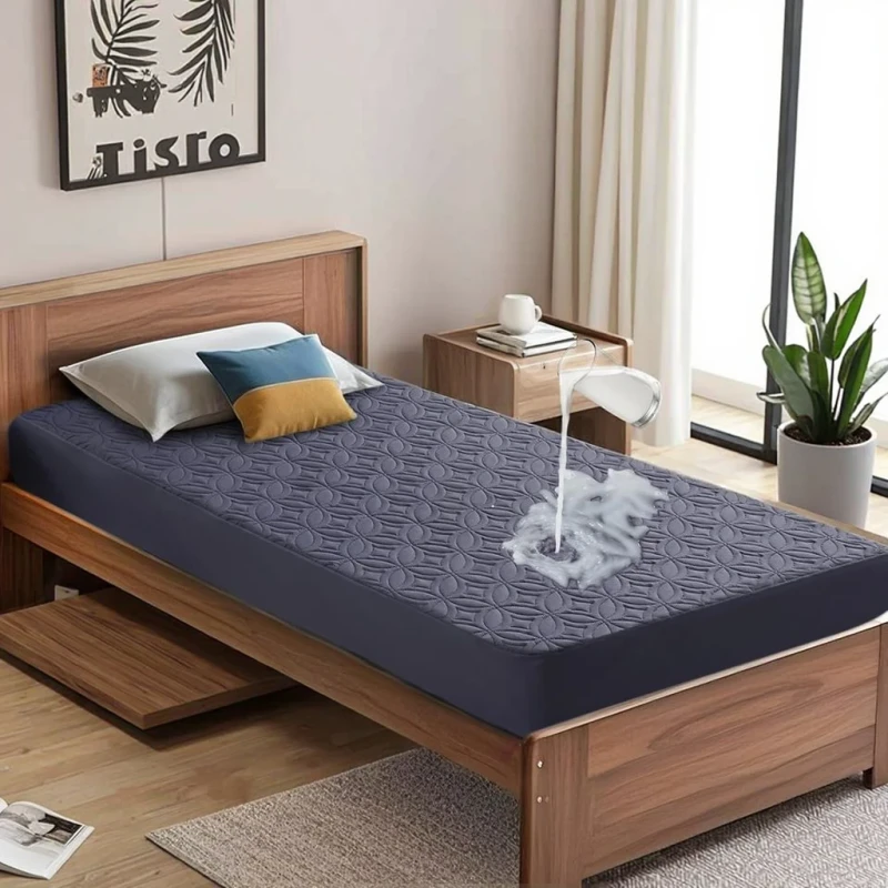 New-Style-Waterproof-100-Polyester-Ultrasonic-Quilted-Mattress-Protector-Bed-Bug-Mattress-Cover-Pad-Navy-Blue