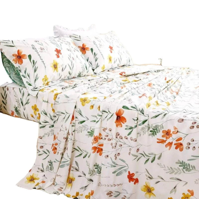 Nondisposable-Luxury-Plant-Printed-Bedding-Set-Hotel-Home-Wedding-Microfiber-Bed-Sheet-Set