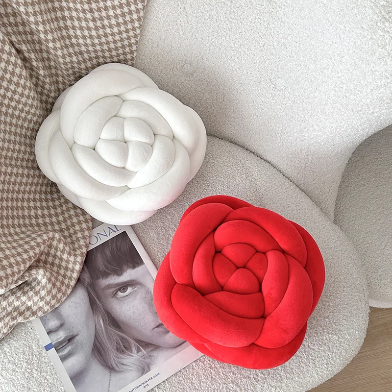 Nordic-Ins-style-Solid-Color-Knotted-Hand-woven-Rose-Throw-Pillows-28-28cm-Sofa-Bed-Decorative-Bay-Window-Plush-Cushions