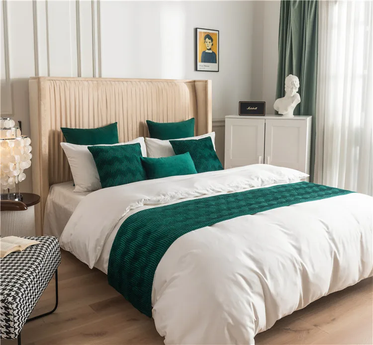 Nordic-Simple-Solid-Color-Dutch-Velvet-Geometric-Wave-Pattern-Double-sided-Available-Hotel-Bed-Model-Room-Runner-Bed-Tail-Towel