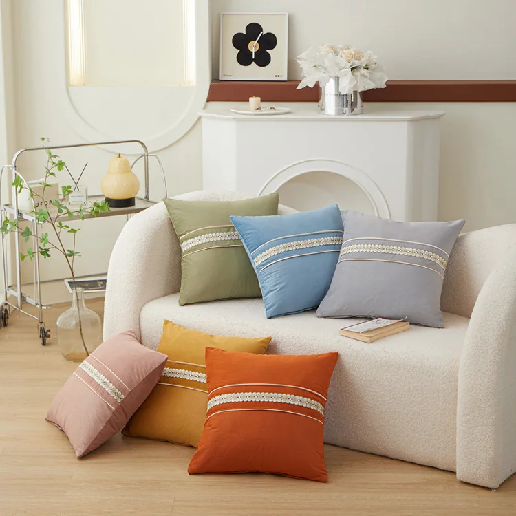 Nordic-Solid-Color-Decorative-Throw-Pillow-Soft-Mink-Butterfly-Lace-Patchwork-Cushion-Cover