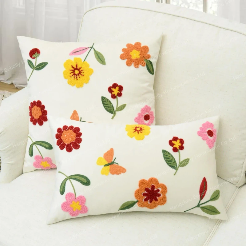 Nordic-Style-Farmhouse-Embroidery-Throw-Pillow-Decor-Velvet-Seat-Cushion-Home-Sofa-Print-Pillow-Cover