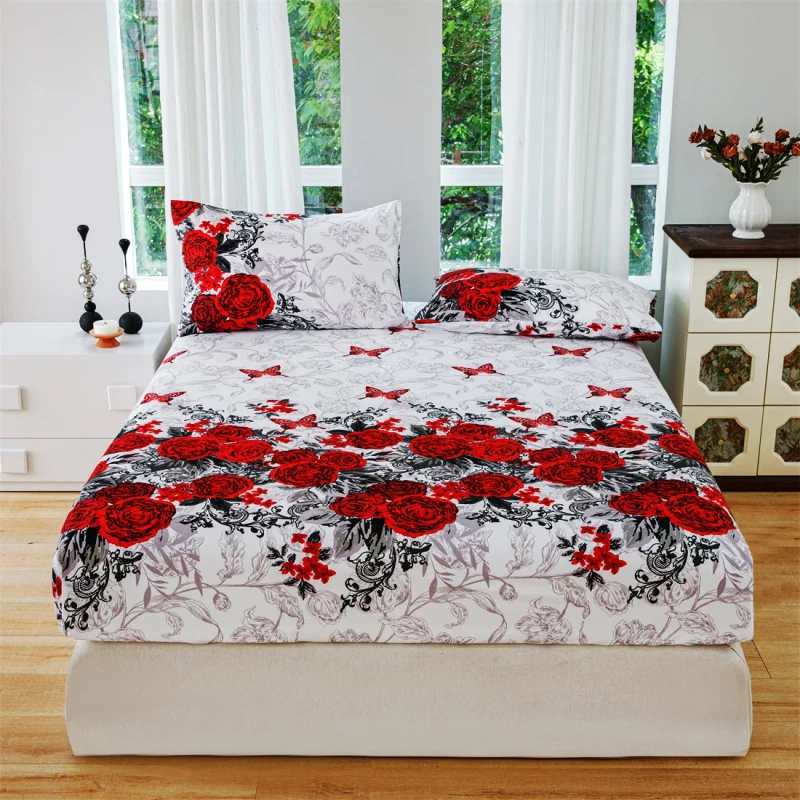 Nordic-Style-Plant-Printed-Microfiber-3PCS-Polyester-Elastic-Quilted-Fitted-Sheet-Set-1