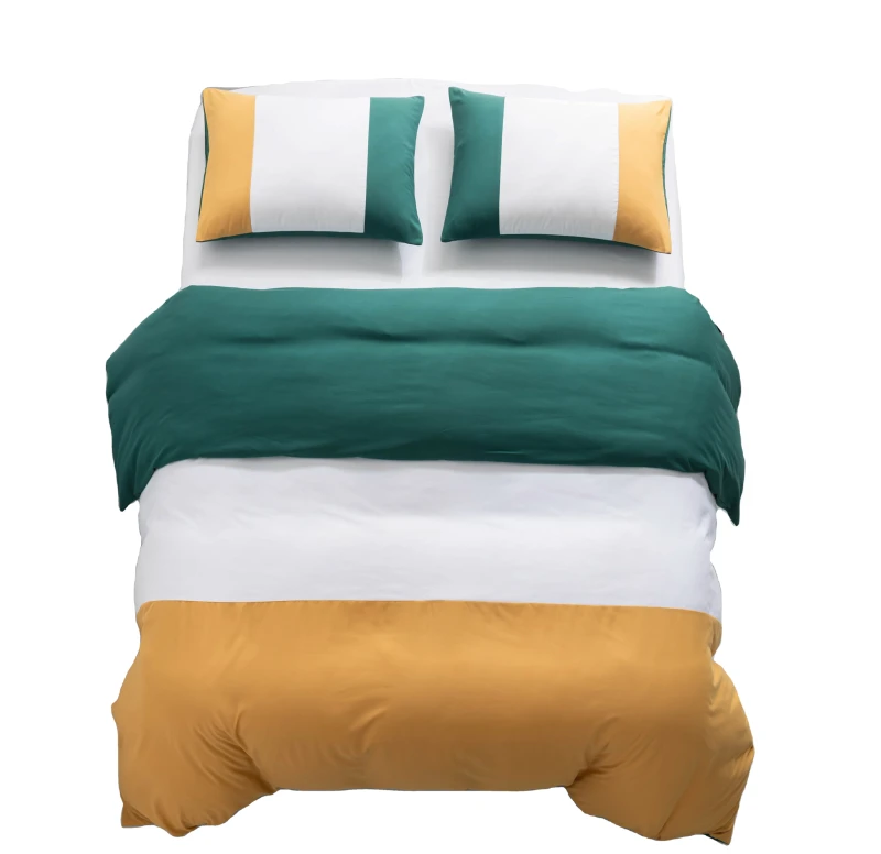 Nordic-Two-tone-Polyester-4-Piece-Quilt-Cover-Bed-Sheet-Fitted-Sheet-Washable-Home-Hotel-Hospital-Bedding-Set-200TC