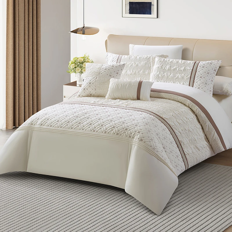 OEKO-BSCI-ISO-Certified-Eco-Friendly-Vintage-Woven-8-Piece-Modern-Geometric-Jacquard-200TC-Customizable-Comforter-Sets