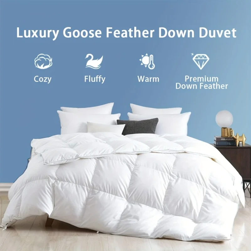 OEKO-OCS-Box-Stitching-100-Organic-Cotton-Fabric-Goose-Feathers-Down-Comforter-King-Size-Medium-Warmth-All-Season-Duvet-Insert
