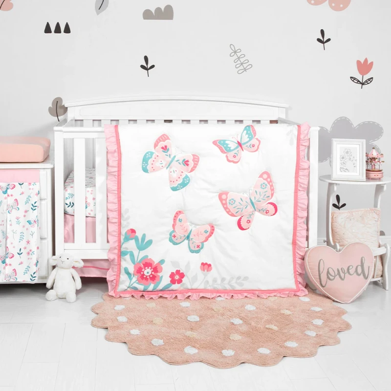 OEKO-TEX-100-Nursing-Baby-Cot-Bedding-Comforter-Sets-Infant-100-Organic-Cotton-Cartoon-Butterfly-Crib-Bedding-Set-Girl