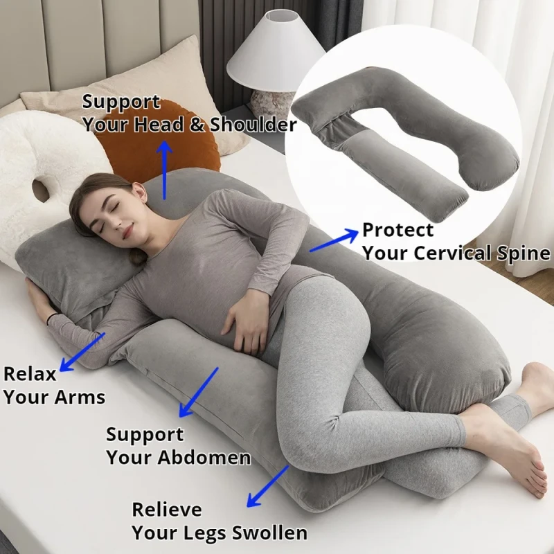OEKO-TEX-Certified-U-Shape-Hollow-Fiber-Filled-200TC-Removable-Washable-Durable-Zipper-Soft-Cover-Maternity-Pillow