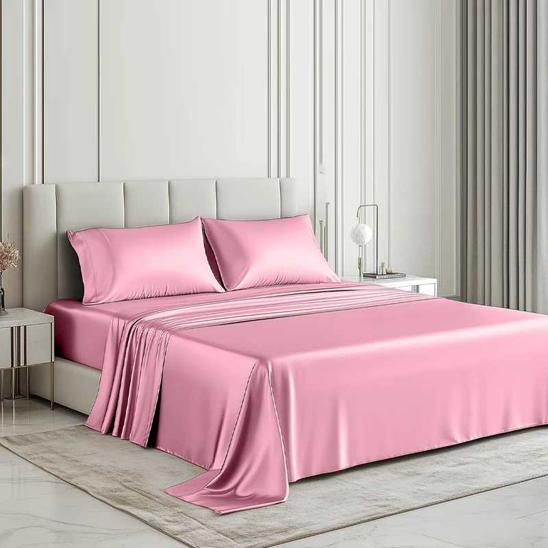 OEKO-TEX-Luxurious-Soft-Eco-friendly-Premium-4pcs-Satin-Bed-Sheet-Set-With-Pillowcase