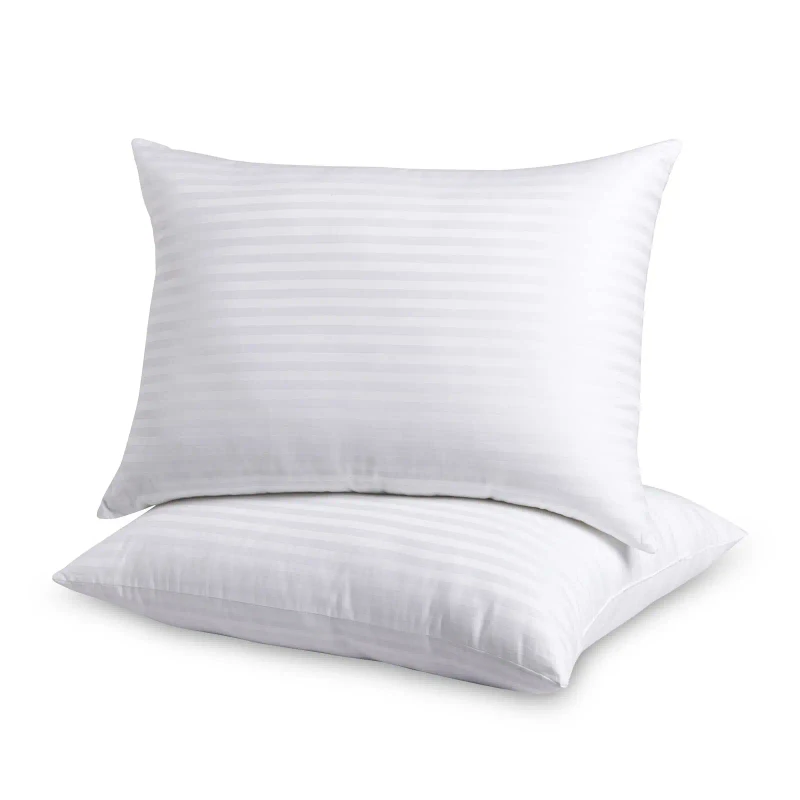 OEKO-TEX-Standard-100-2-Pack-White-King-Size-Microfiber-Hotel-Bed-Pillows-1cm-Stripe-Alternative-Bed-Neck-Sleeping-Pillow