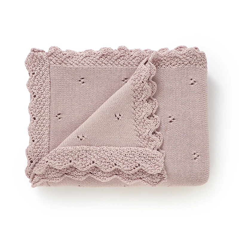 OEKO-Tex-Carved-Pattern-Solid-Color-Shell-Edge-Knitted-Newborn-Baby-Soft-Blankets-Breathable-Cotton-Knit-Blanket