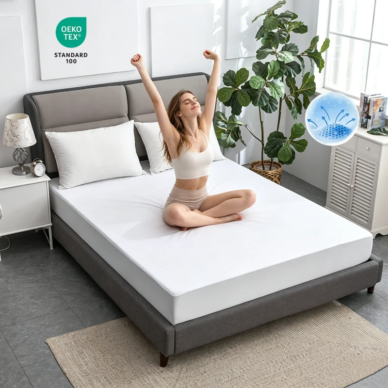 OEM-Custom-Terry-Fabric-Hypoallergenic-Anti-Bed-Bug-Breathable-Waterproof-Mattress-Protector