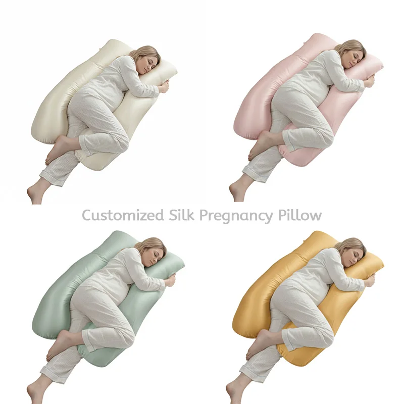 OEM-Customized-Mulberry-Silk-U-Shaped-Pregnancy-Pillow-Oversized-Cooling-Silky-Maternity-Pillow-Body-Pillow-for-Pregnant-Woman