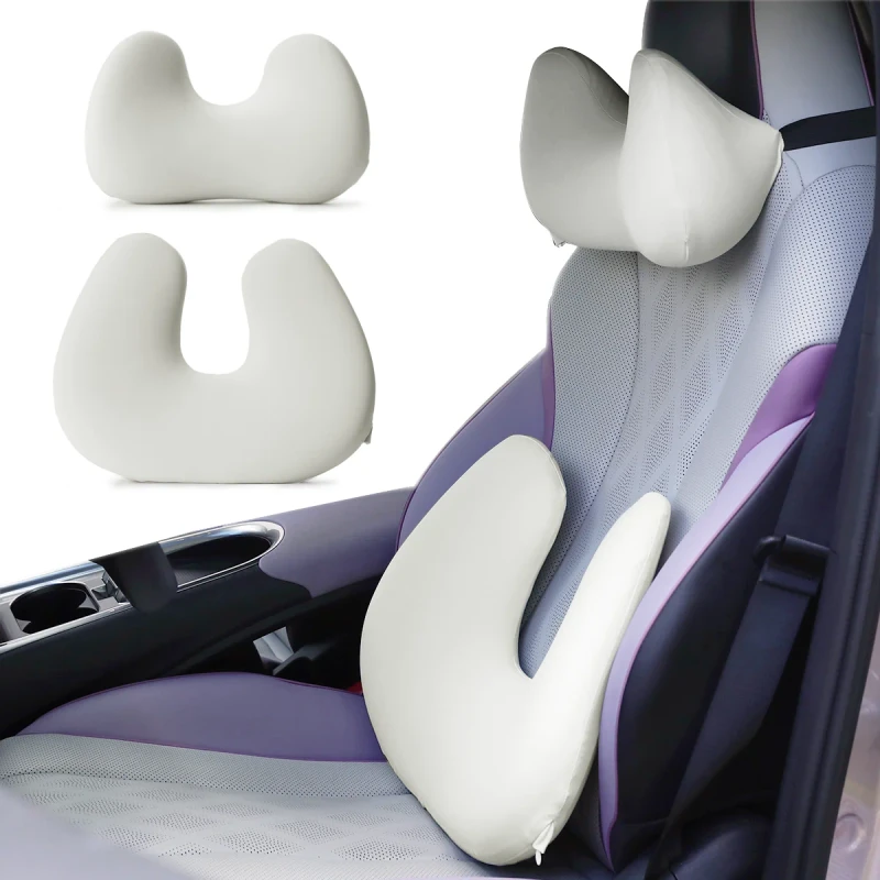 OEM-ODM-Ergonomic-Memory-Foam-Lumbar-Support-Heating-Neck-Pillow-Kit-Pain-Relief-Back-Cushion-with-Heat-Therapy-for-Car-Use