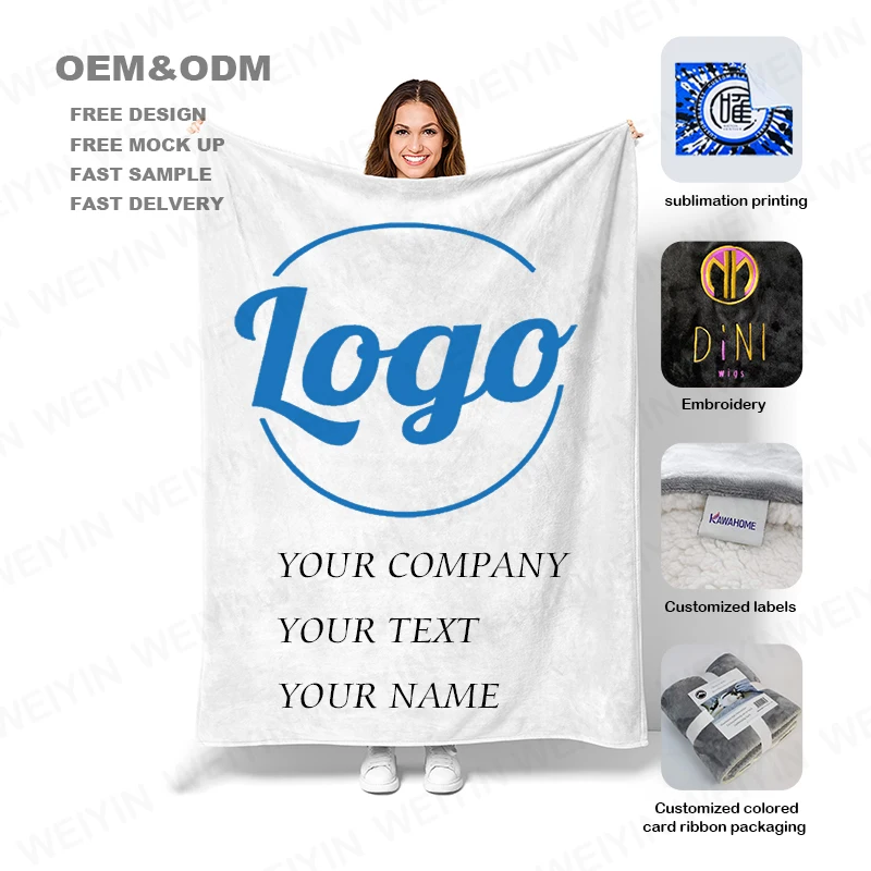 OEM-Personalized-Customize-Design-Blank-Plush-Fleece-Throws-3D-Photo-Digital-Printing-Sublimation-White-Custom-Blanket-With-Logo