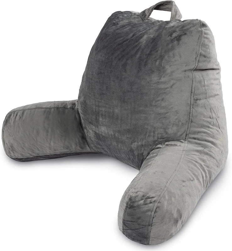 OEM-Super-Soft-Dark-Gray-Reading-Pillow-with-Arms-100-Polyester-Memory-Foam-Filled-Knitted-Technics
