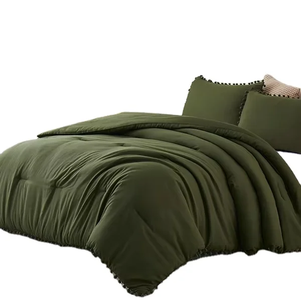 Olive-Green-Comforter-Sets-Full-Size-Boho-Bedding-Comforter-Set-With-Pom-Poms-Fringe-Design-Lightweight