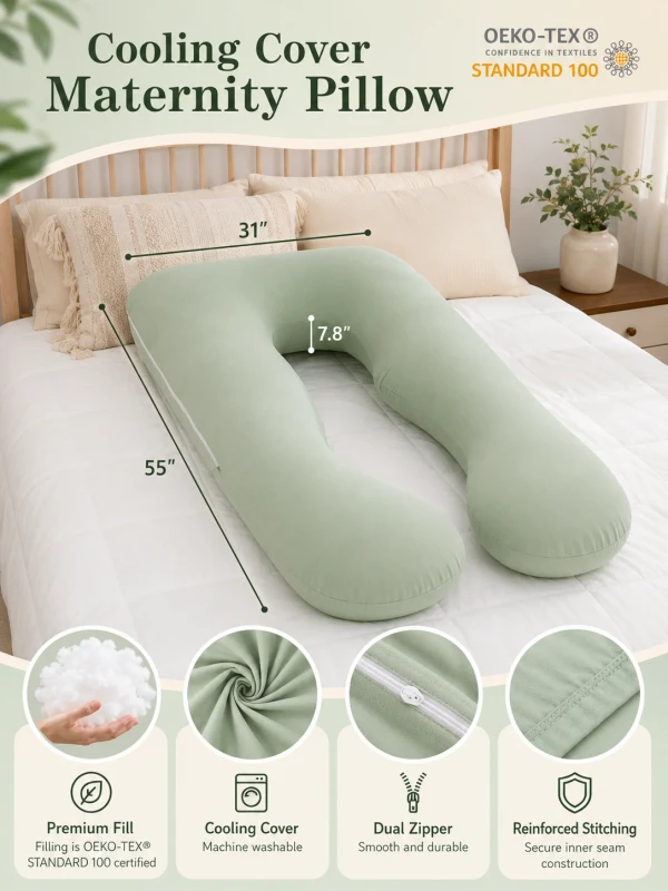 Organic-Bamboo-Fiber-U-Shaped-Maternity-Pillow-Hypoallergenic-Pregnancy-Body-Pillow-for-Sensitive-Skin-Side-Sleepers