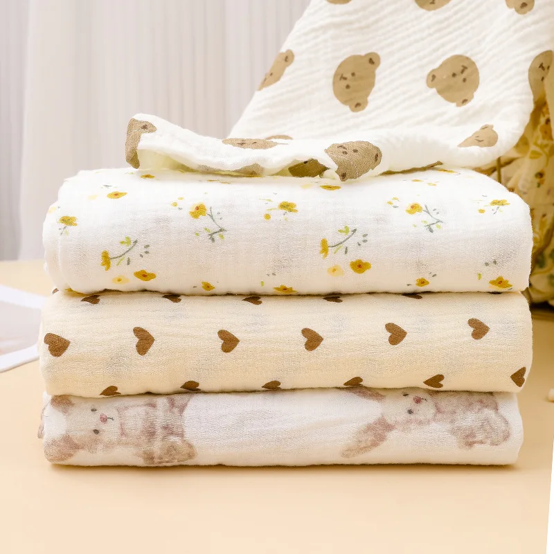 Organic-Cotton-Baby-Blanket-with-Bear-Print-Breathable-Muslin-Swaddle-for-Kids-Bedding