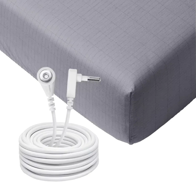 Organic-Cotton-Fitted-Grounding-Sheets-Conductive-Silver-Grounding-Cord-King-Queen-Size-Hotel-Hospital-400TC-All-Season-Plain