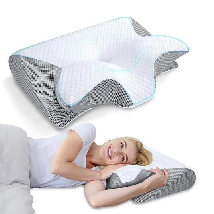 Orthopedic-Cooling-Contour-Cervical-Horn-Pillow-Neck-Pain-Relief-2-in-1-Neck-Support-Sleeping-Butterfly-Memory-Foam-Pillow