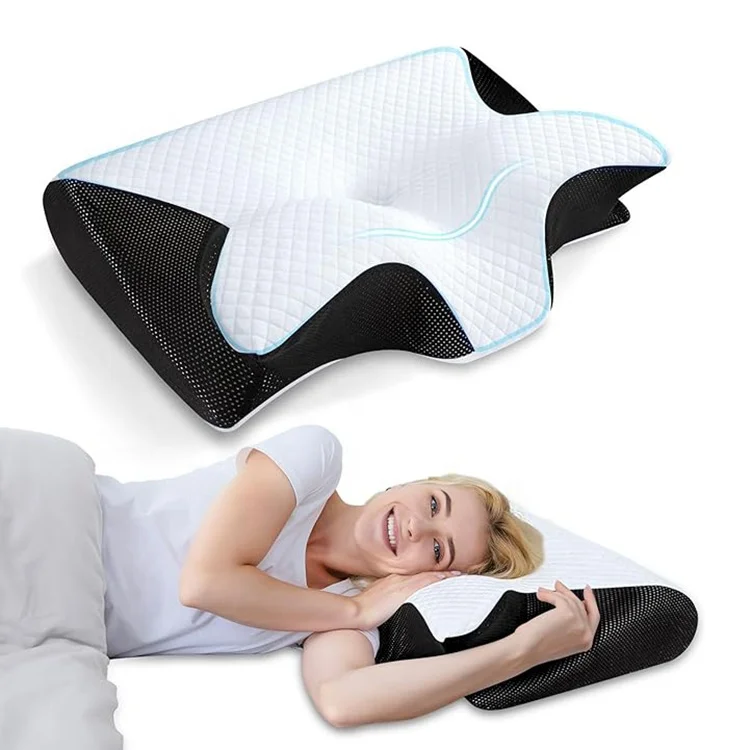 Orthopedic-Cooling-Horn-Pillow-Pain-Relief-Neck-Support-Contour-Cervical-Sleep-Memory-Foam-Pillow