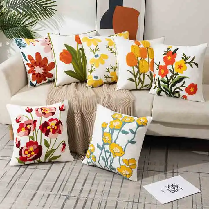 Outdoor-Boho-Farmhouse-Embroidery-Flowers-Jacquard-Cushion-Cover-for-Summer-Spring-Garden