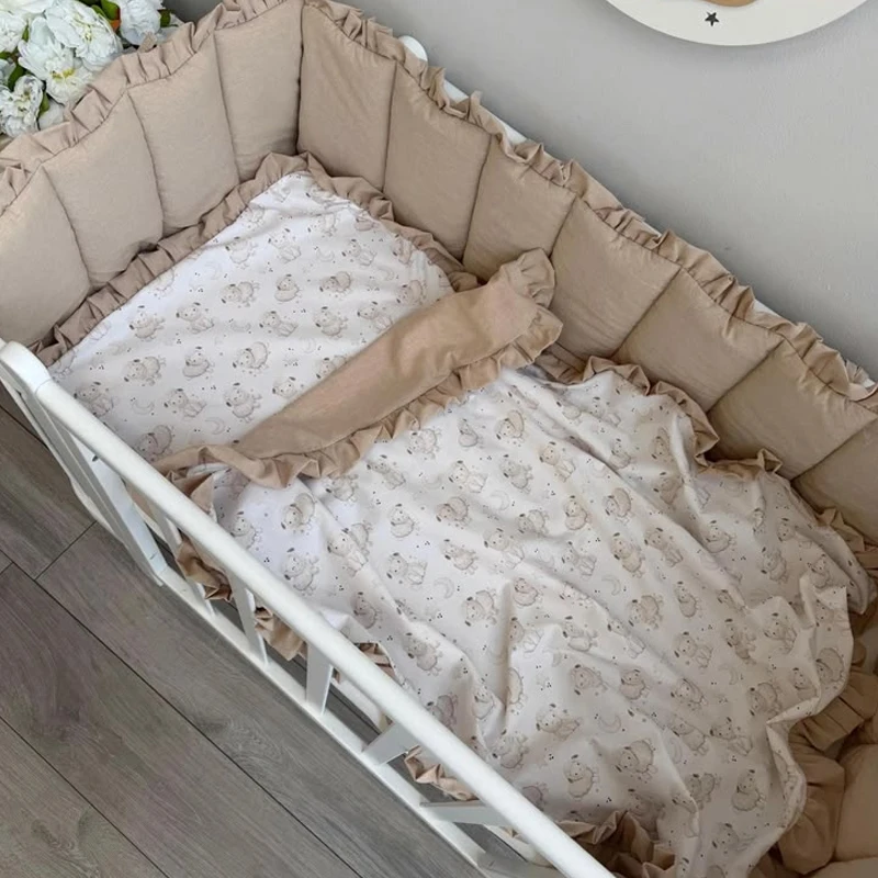 PMZW-Linen-Bamboo-100-Cotton-Baby-Crib-Bedding-Set-with-Ruffles-Beige-Bedding-for-Newborn-Fitted-Sheet-with-Elastic