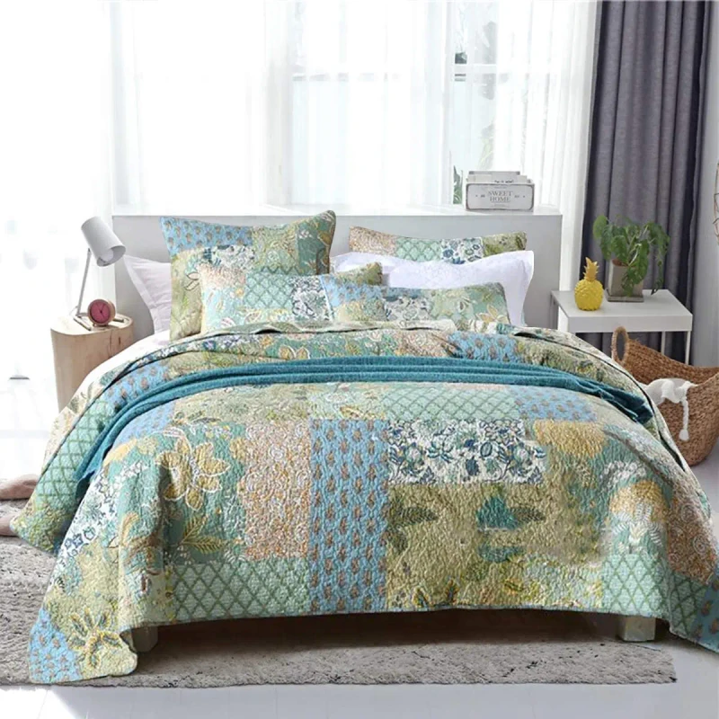Patchwork-Embroidery-Quilt-Set-Quilted-Bedspread-Summer-Bedding-Set
