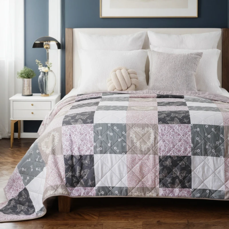 Patchwork-Printed-Checked-Lightweight-Boho-Printed-Bedspreads-Coverlets-King-Size-Quilt-Bedding-Set