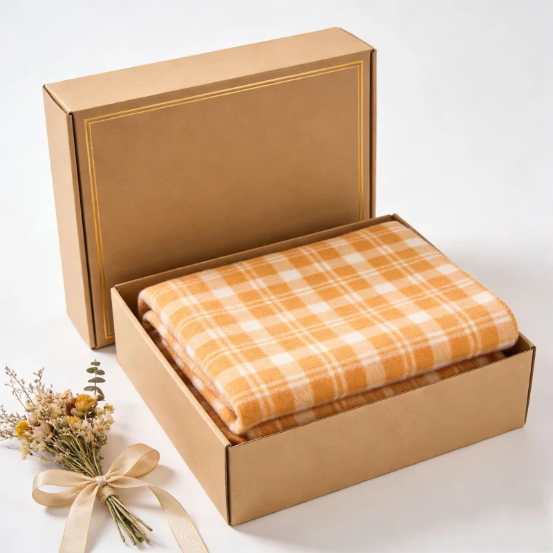 Personalized-Logo-Embroidered-Yellow-Plaid-Blanket-Super-Soft-Brushed-Fleece-Throw-for-Corporate-Gifts-Home-Decor