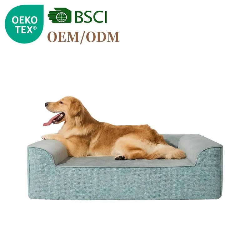 Pet-Bed-Blue-Orthopedic-Memory-Foam-and-White-Fiber-Eco-friendly-Linen-Waterproof-Dog-Sofa-Bed