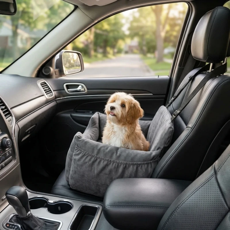Pet-Car-Seat-Bed-Suede-Fabric-Dog-Car-Booster-Seat-Washable-Pet-Travel-Bed-with-Safety-Strap