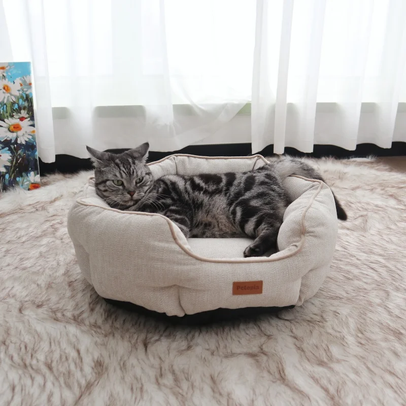 Petopia-Waterproof-Luxury-Pet-Bed-Modern-Classic-Style-Solid-Pattern-Sofa-Bed-Dog-Sleeping-Bed-Indoor-Linen-Cloth-All-Seasons